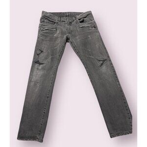 BALMAIN Jeans Mens 36*29 Washed Black Skinny Distressed Japanese Selvedge